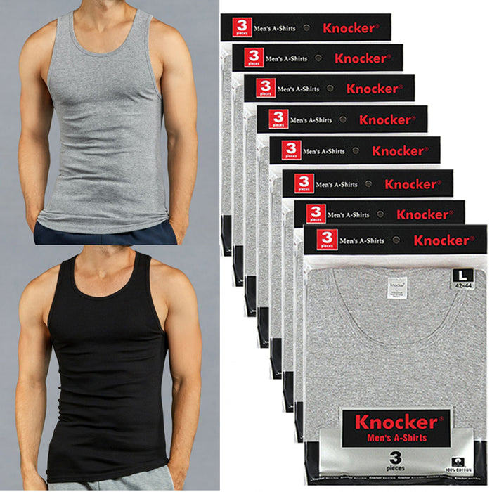 Mens 100% Cotton Tank Top A-Shirt Wife Beater Undershirt Ribbed Black and  White 6 Pack