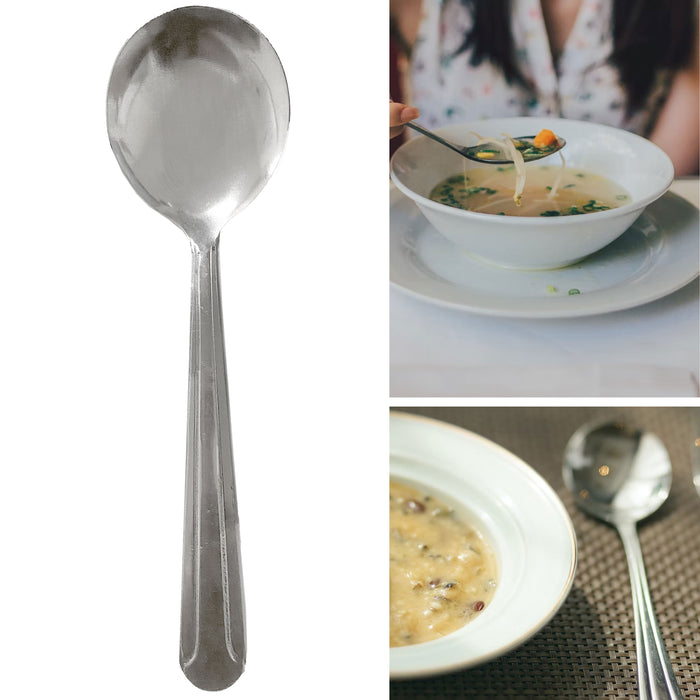 24 Bouillon Soup Spoons Ice Cream Round Stainless Steel Dominion Kitchen Utensil