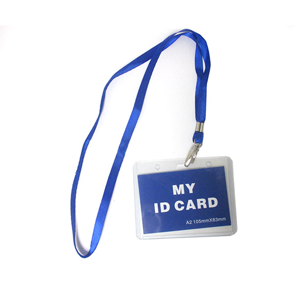 24 Pc ID Name Badge Card Holder Vinyl Clear Case Blue Lanyard Horizont ...