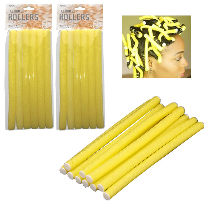 12 Slim Hair Rollers Perm Rods Flexi Curlers Soft Foam Bend Curl Salon Styling