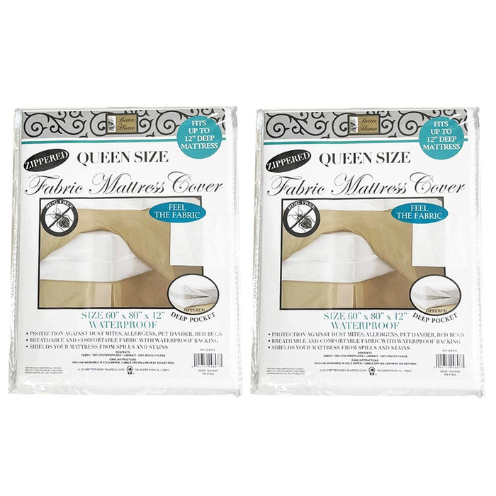 2 Waterproof Mattress Protector Breathable Zippered Cover Queen Size Encasement