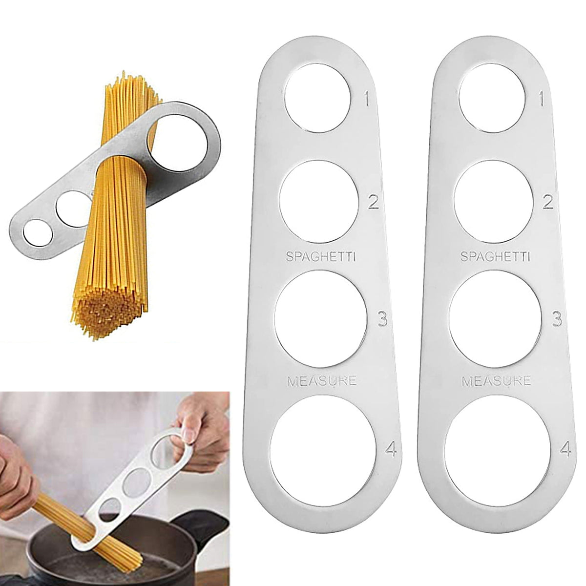 3 Pieces Stainless Steel Spaghetti Server Set, Stainless Steel Spaghetti Pasta Tong, Pasta Spoon Server Fork and Spaghetti Measure Tool, Kitchen