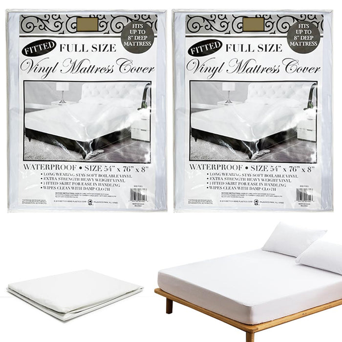 2 Pk Vinyl Mattress Protector Full Size Heavy Duty Cover Waterproof Premium Pad