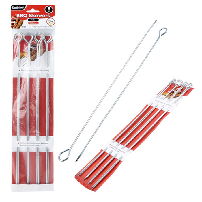 16 Pc Metal BBQ Skewers 14" Stainless Steel Cooking Barbecue Kebab Grill Sticks