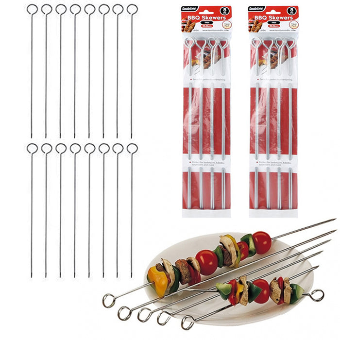 16 Pc Metal BBQ Skewers 14" Stainless Steel Cooking Barbecue Kebab Grill Sticks