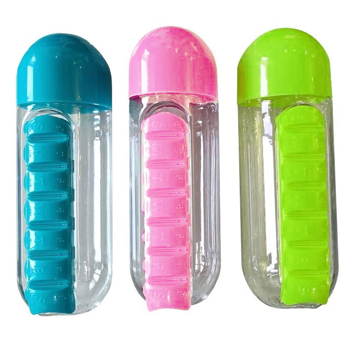 600Ml 7 Days Drug Organizer Water Bottle with Pillbox Plastic