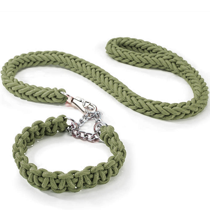 2PC Braided Leash Collar Set Heavy Duty Thick Dog Lead Rope Medium Lar —  AllTopBargains