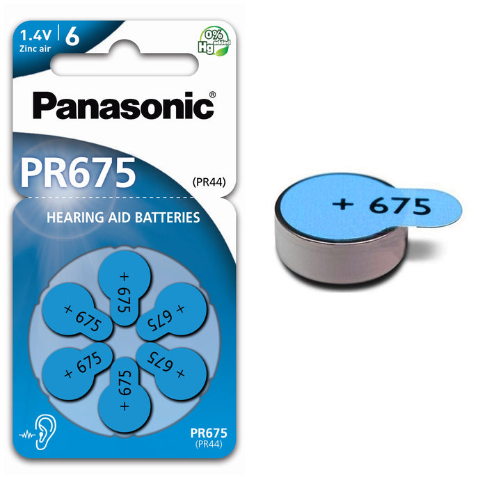 60 Pc Panasonic PR 675 Hearing Aid Batteries No Mercury Zinc Air 1.4V Battery