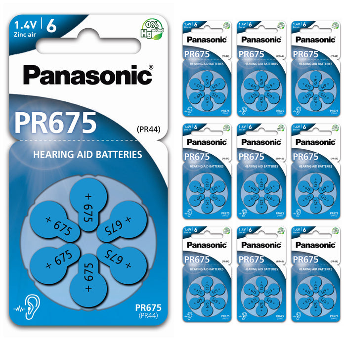 60 Pc Panasonic PR 675 Hearing Aid Batteries No Mercury Zinc Air 1.4V Battery