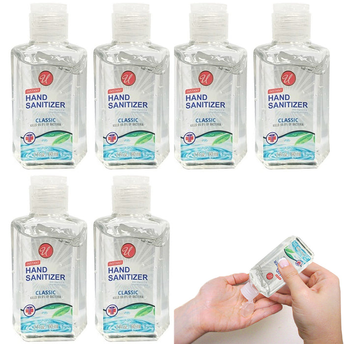 6 Hand Sanitizers Gel Travel Size Alcohol Antibacterial Kills 99.9% Bacteria 2oz