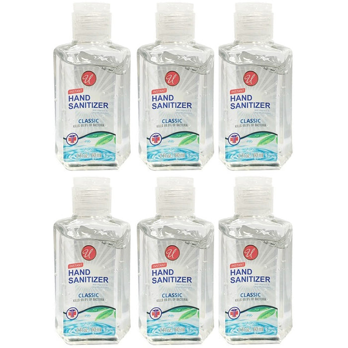 6 Hand Sanitizers Gel Travel Size Alcohol Antibacterial Kills 99.9% Bacteria 2oz