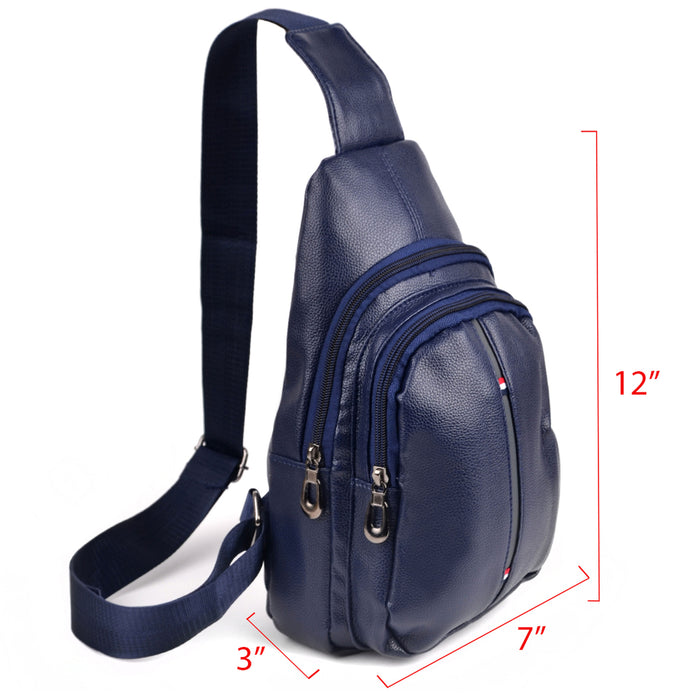 Men Women Leather Crossbody Shoulder Chest Cycle Sling Bag Travel Backpack Blue