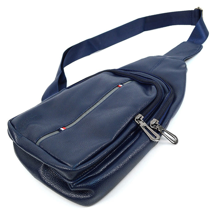 Men Women Leather Crossbody Shoulder Chest Cycle Sling Bag Travel Backpack Blue