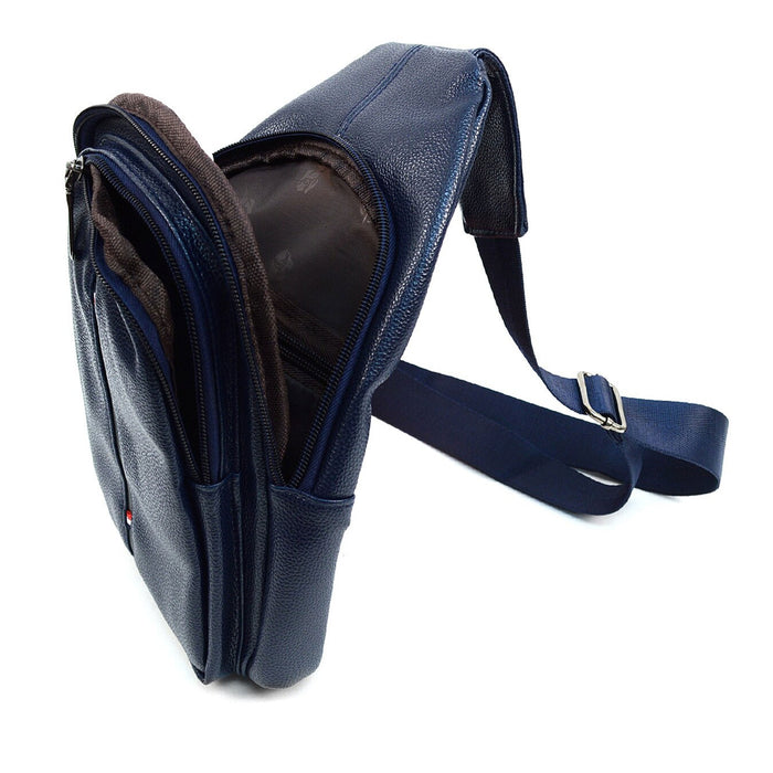 Men Women Leather Crossbody Shoulder Chest Cycle Sling Bag Travel Backpack Blue