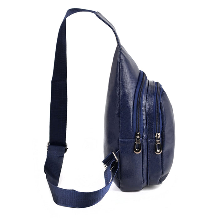 Men Women Leather Crossbody Shoulder Chest Cycle Sling Bag Travel Backpack Blue