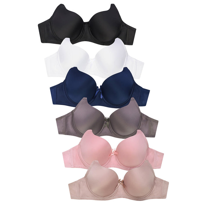 6 Pc Women Full Cup Bra Plain Seamless Comfort Underwire Support