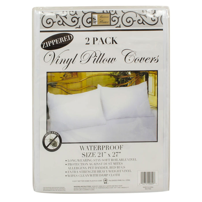 2 White Vinyl Hotel Pillow Cover Case Waterproof Zipper Protector Bed 21" X 27"