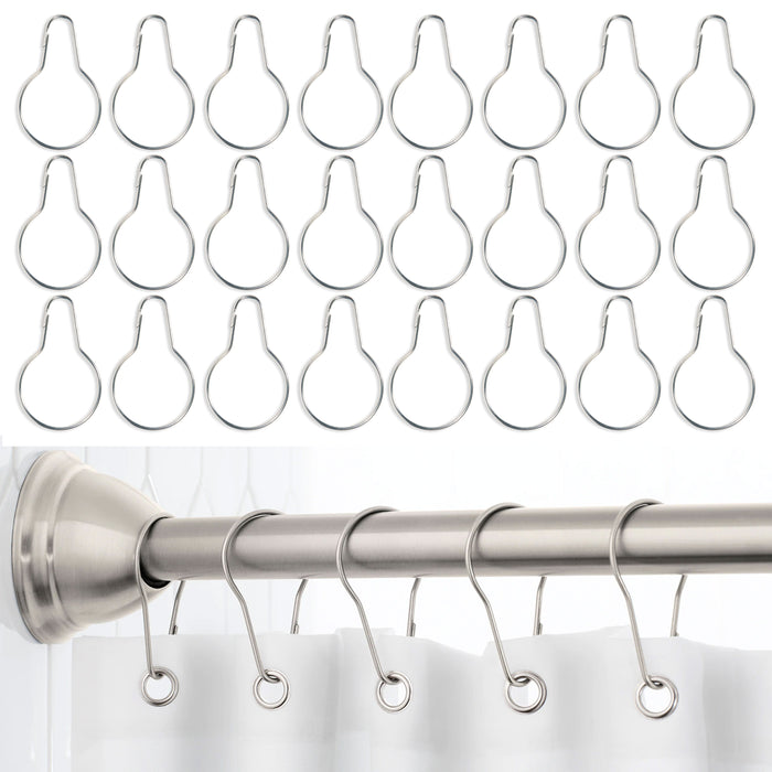 24 Pc Shower Hooks Silver Glide Metal Curtain Rods Rings Bathroom Drapes Shades