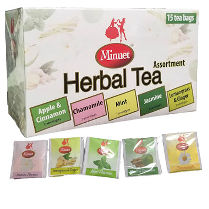 30 Ct Herbal Tea Bag Assortment Natural Lemongrass Ginger Chamomile Mint Jasmine