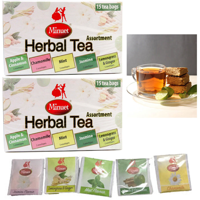 30 Ct Herbal Tea Bag Assortment Natural Lemongrass Ginger Chamomile Mint Jasmine