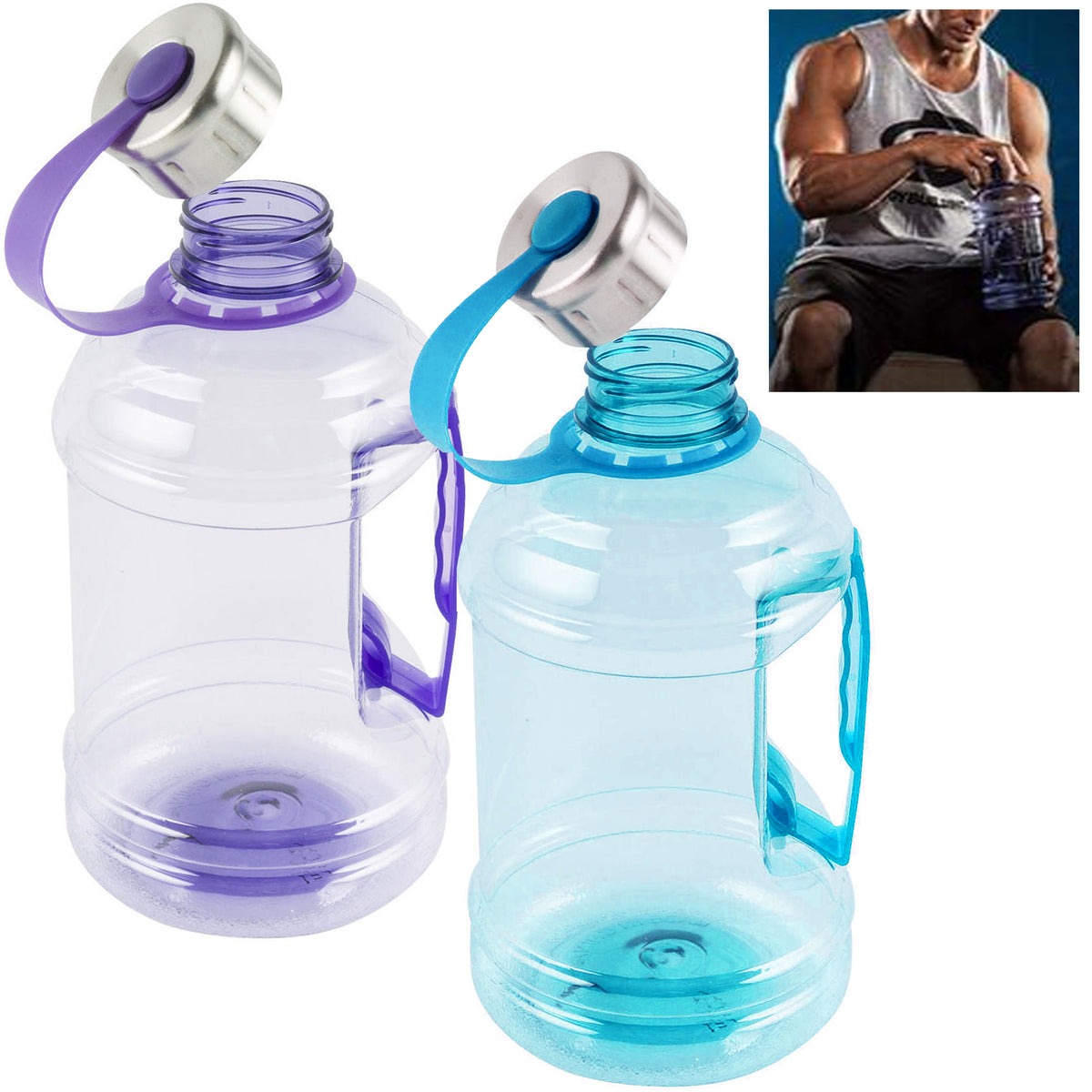 2 PC Wide Mouth Sports Water Bottle Flip Top Lid BPA Free Gym Outdoors 21 oz