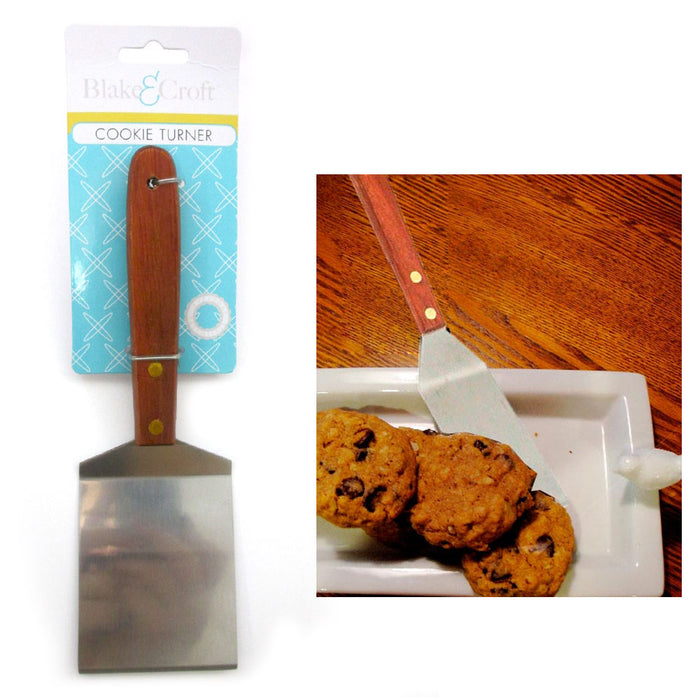 Stainless Steel Cookie Turner Spatula Cooking Kitchen Utensil Server Tool Wooden