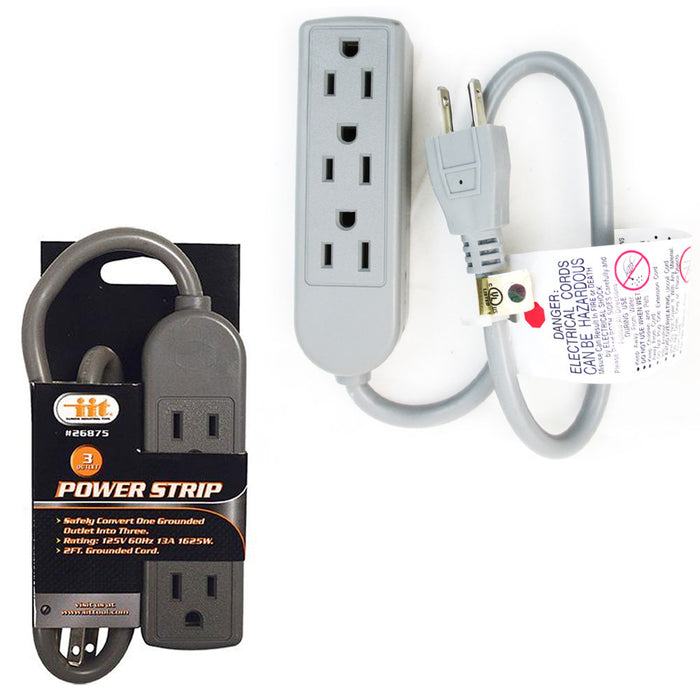 FosPower 3FT Extension Cords (2 PACK), 1625W 3-Outlet Power Strip with  Safety Cover Grounded Wall Outlet Extender with Extension Cord and 90  Degree AC Flat Plug Adapter, ETL Listed 