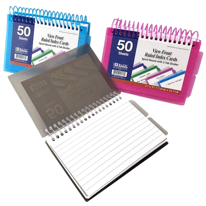 BAZIC 50 Ct. Spiral Bound 3 X 5 Ruled Colored Index Card
