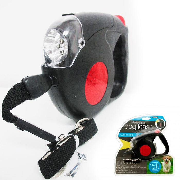 New 14.5 FT Retractable Pet Dog Leash With LED Flash Light Harness Collar Small