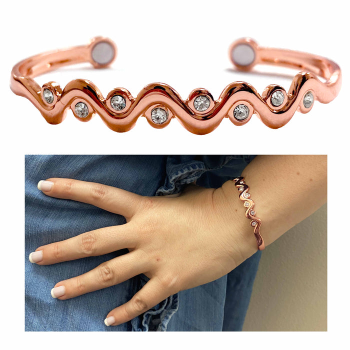 Rose Gold Copper Cuff Bracelet Crystal Magnetic Healing Therapy Arthritis Women