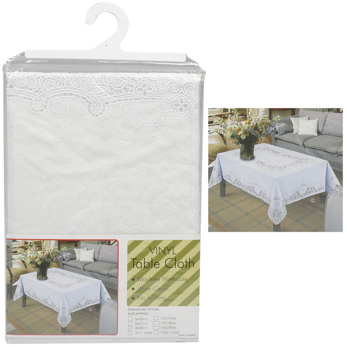 Vinyl White Tablecloth 60X90 Pvc Plastic Floral Party Print Easy Wipe Clean