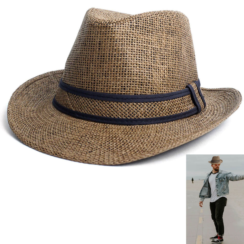 Trilby Straw Fedora Hat Short Brim Floral Hat Outdoor Sun Hat Man