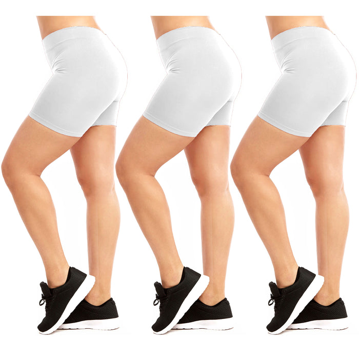 3 Pc Women's White Plus Legging Seamless Shorts Stretch Biker Sexy Solid Spandex