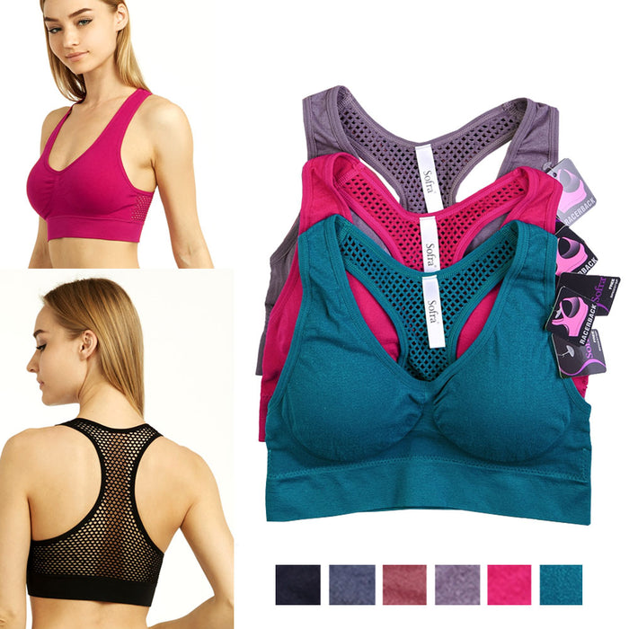6 Packs of Sofra Women's Seamless Onesize Workout Fitness Gym Sports Bra