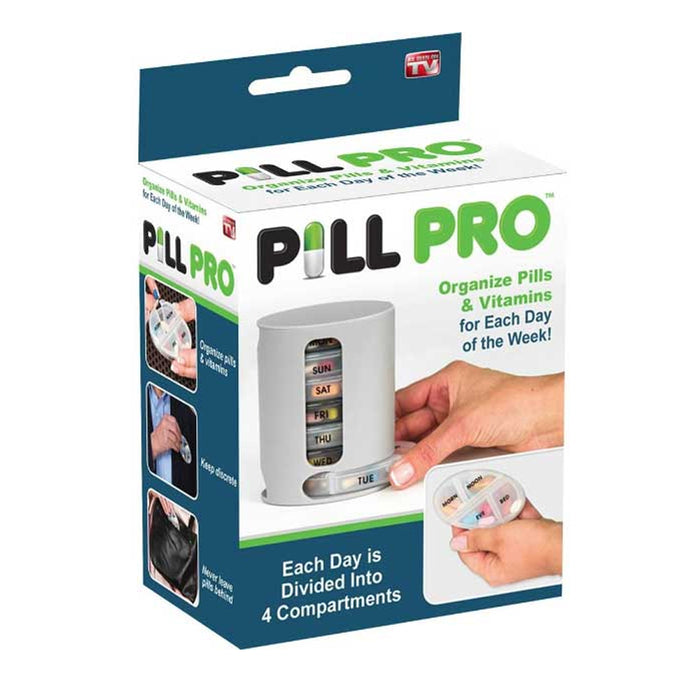 Pill Pro 7 Day Weekly Organizer 4 Compartment Morning Noon Eve Bed Medication