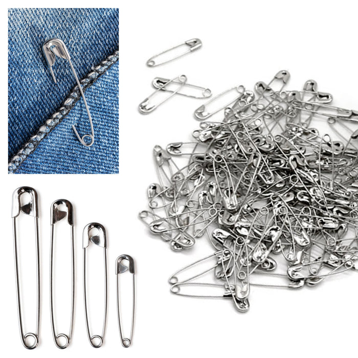 200 Ct Safety Pins Silver Assorted Size Sewing Diapers Crafting Jewelry Beading