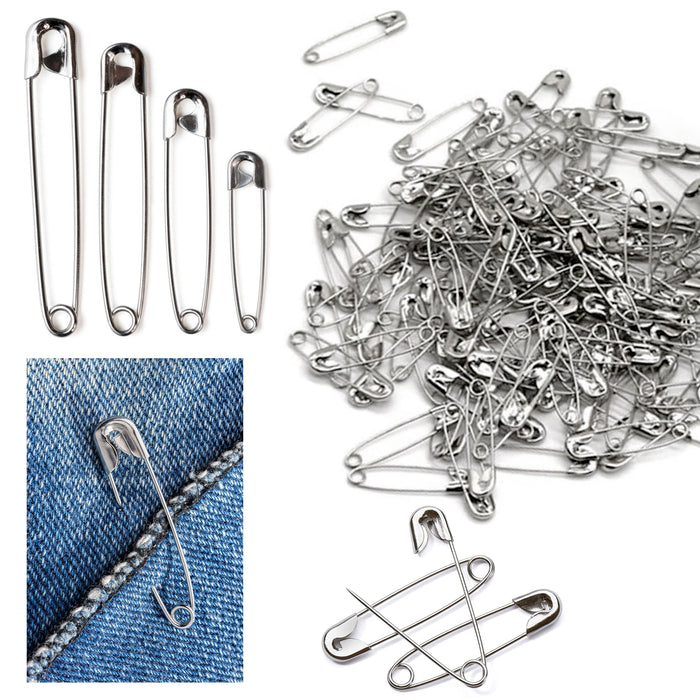 200 Ct Safety Pins Silver Assorted Size Sewing Diapers Crafting Jewelry Beading