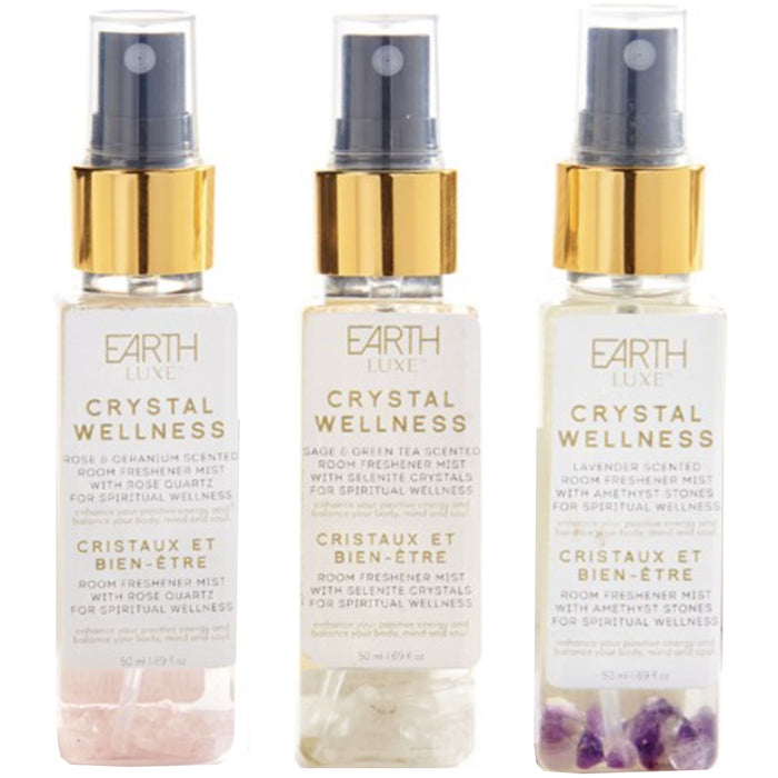 3pc Crystal Wellness Smudging Spray Scented Amethyst Selenite Rose Sage Cleanser