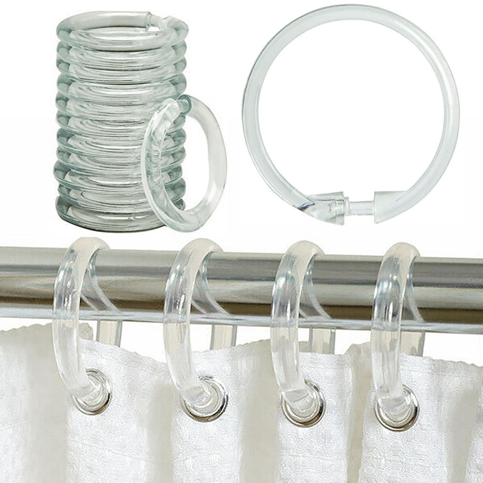 12 Pc Clear Plastic Curtain Rings Round Shower Hooks Rod Bathroom Shades Drapes