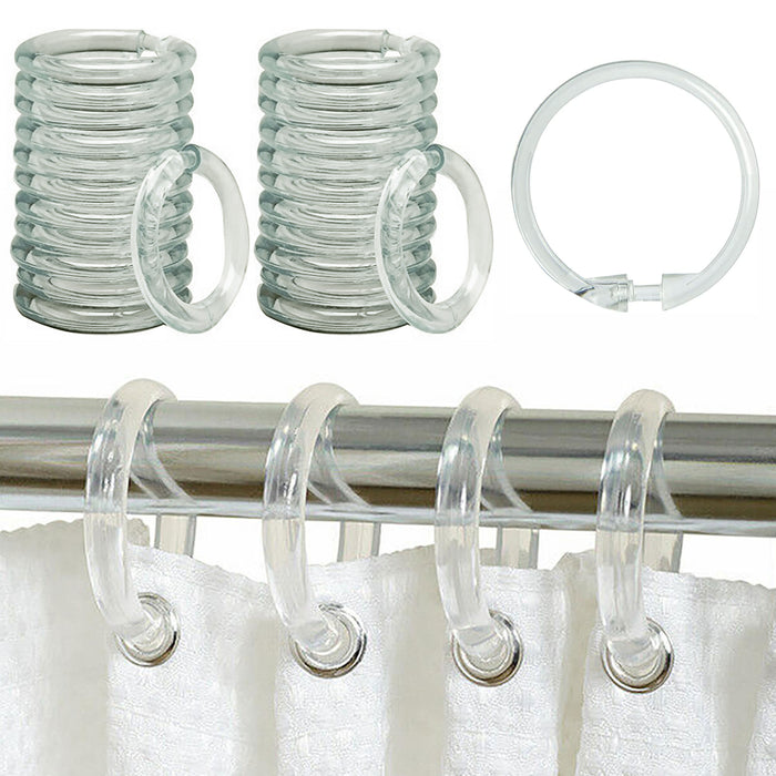 24 Pc Shower Hooks Round Clear Curtain Rings Snap Rod Drapes Shades Heavy Duty