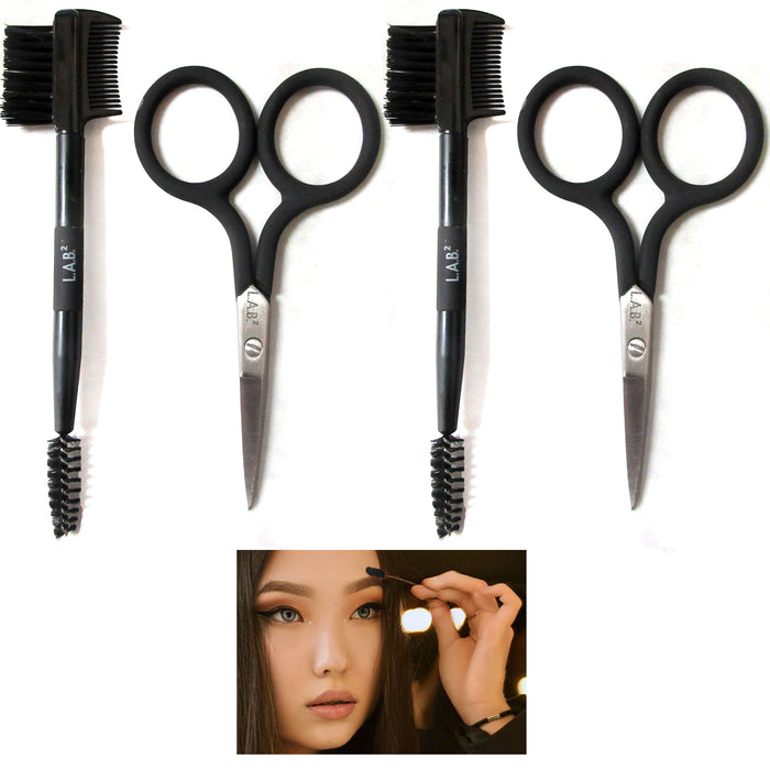 4pc Eyebrow Scissors Eyelash Professional Grooming Kit Brush
