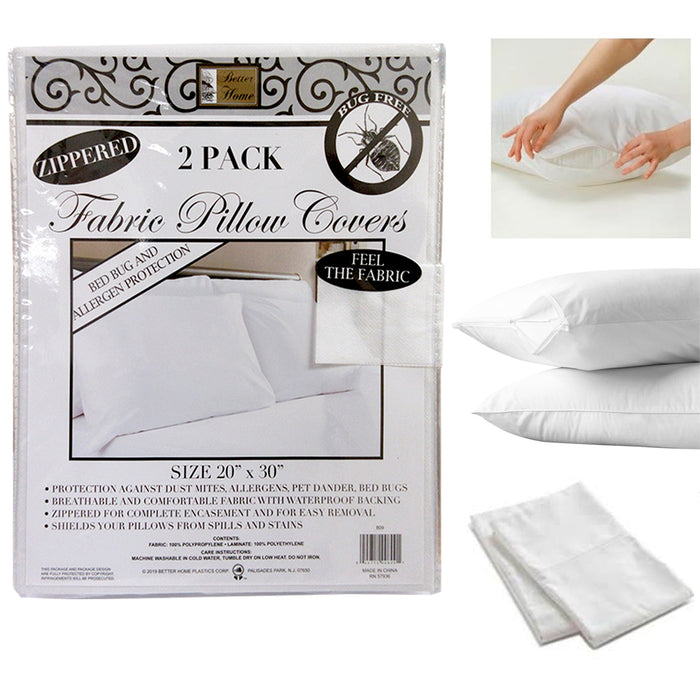 2 Waterproof White Non-Woven Fabric Pillow Breathable Protector Zippered 20"X30"