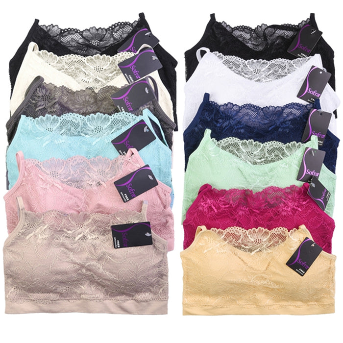 3 X Womens Seamless Lace Top Sports Bra Cleavage Cover Padded