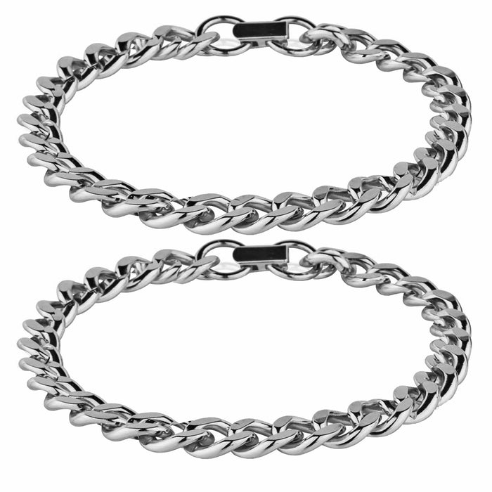 2 Cuban Link Bracelet Men Women Silver Plated Copper Healing Energy Pain Relief