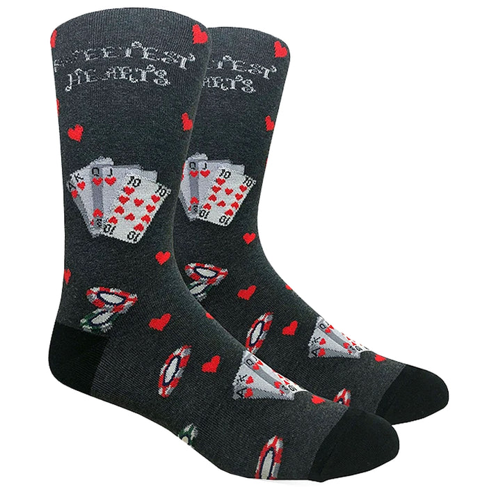 Men's Novelty Socks Crew Hearts Cards Poker Gambling Gift Dress Casual One Size