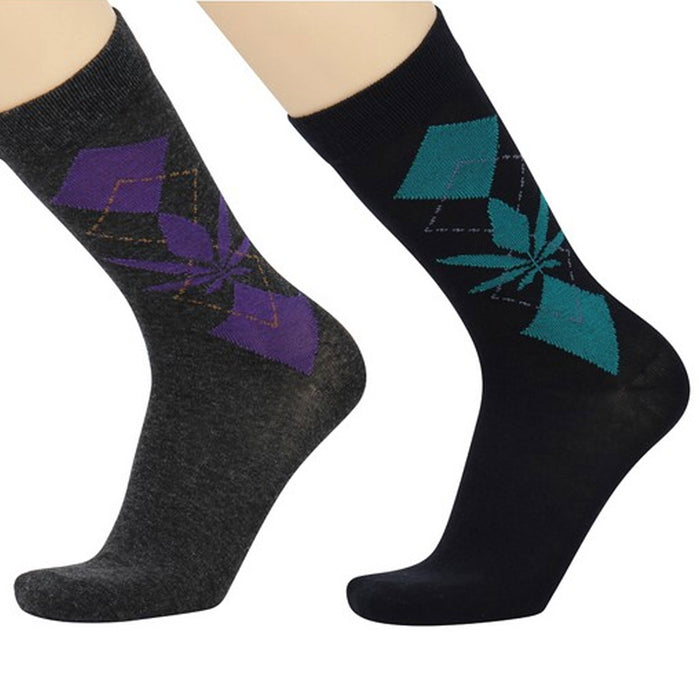 6 Pair Crew Socks Argyle Weed 420 Leaf Ganja Cotton Dress Casual Comfort 10-13