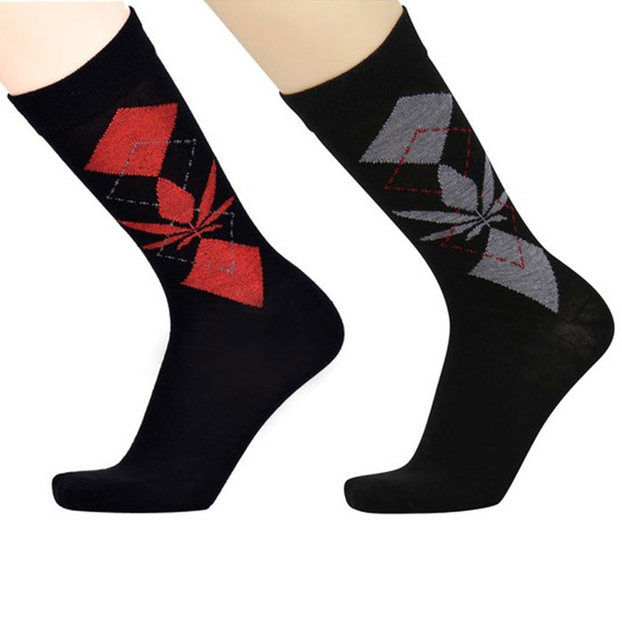 6 Pair Crew Socks Argyle Weed 420 Leaf Ganja Cotton Dress Casual Comfort 10-13