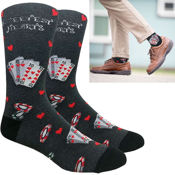 Men's Novelty Socks Crew Hearts Cards Poker Gambling Gift Dress Casual One Size