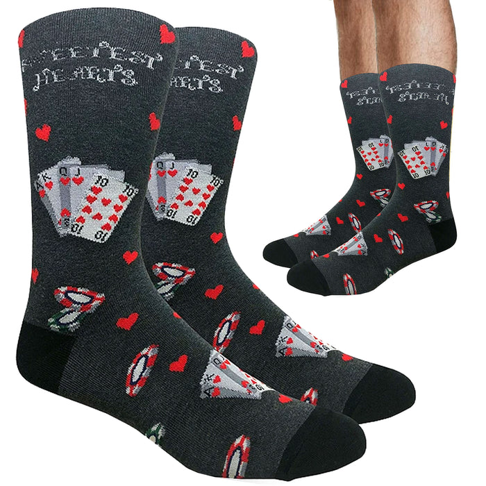 Men's Novelty Socks Crew Hearts Cards Poker Gambling Gift Dress Casual One Size