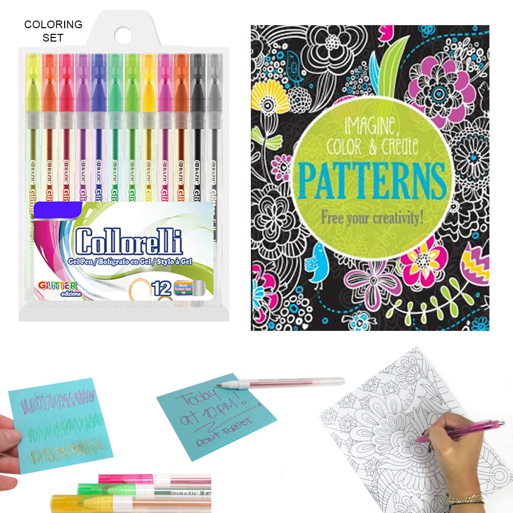 6 PC Gel Pens Colored Glitter Coloring Books Drawing Art Marker Pen Adult Kids